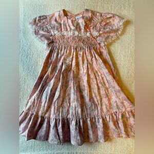 Vintage Princess Anne Pink Floral Smock Dress, Sz 6/6x. Cherubs Design